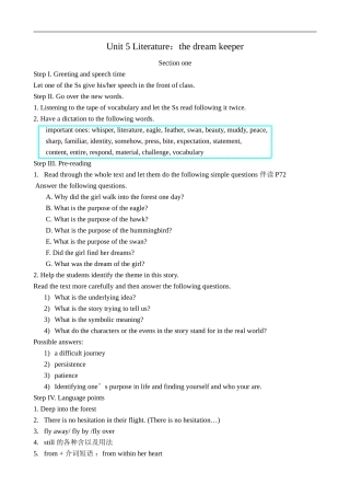 Unit 5 Literature：the dream keeper