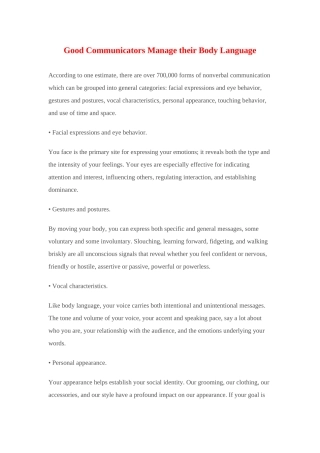 Good Communicators Manage their Body Language