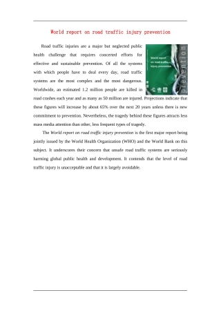 World report on road traffic injury prevention