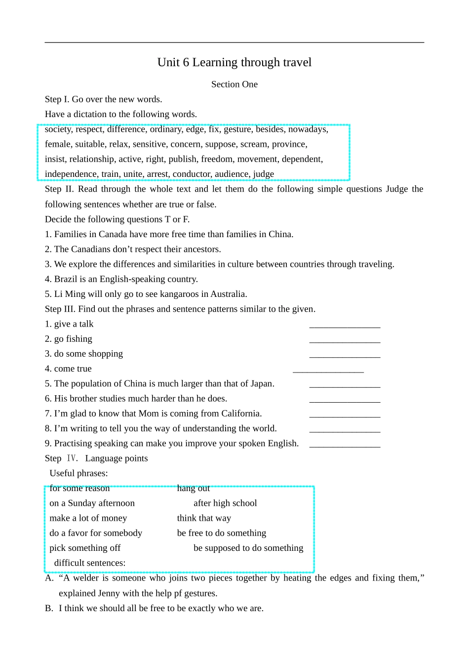 Unit 6 Learning through travel_第1页