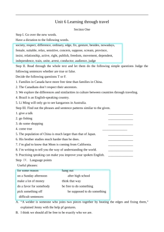 Unit 6 Learning through travel