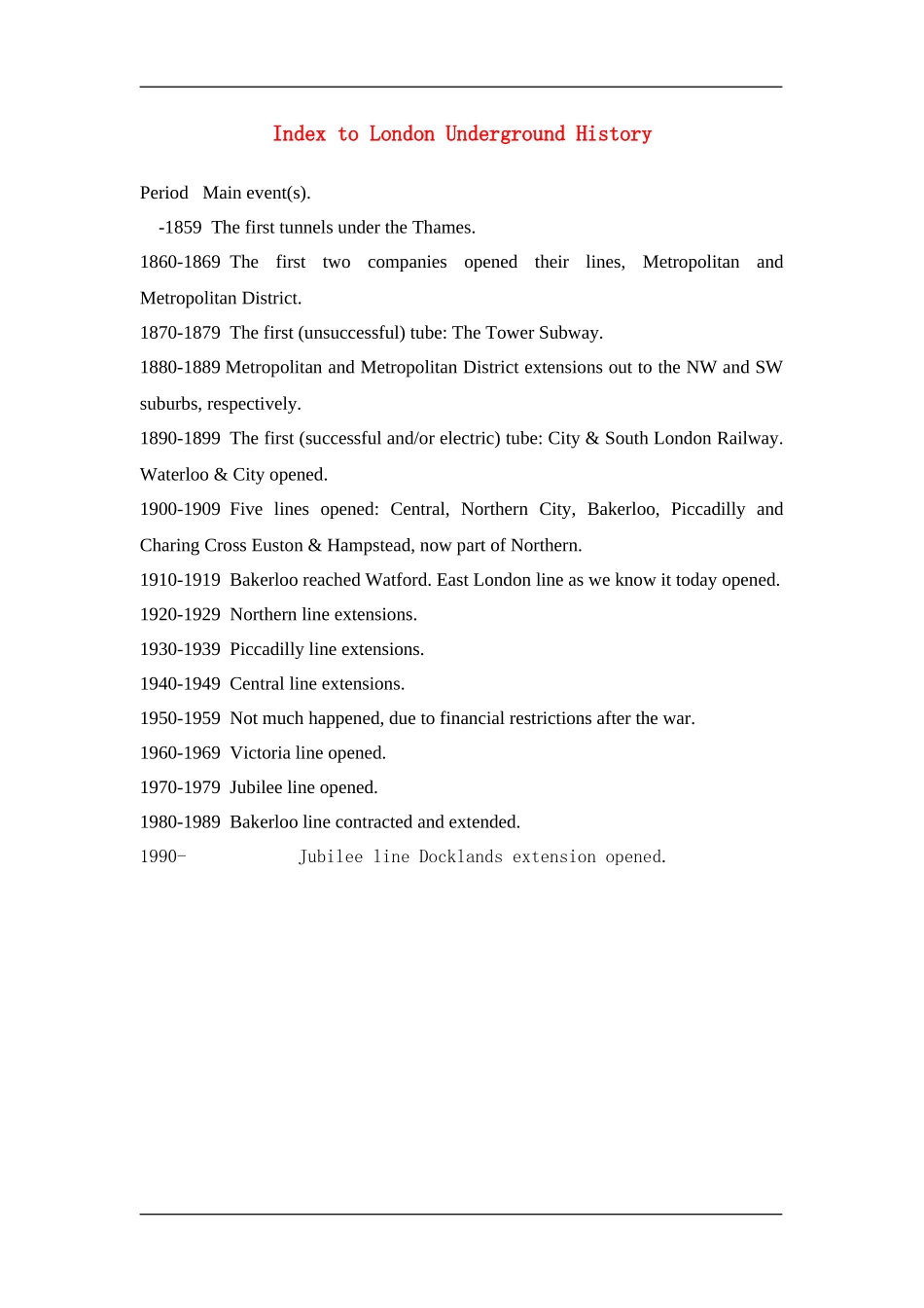 Index to London Underground History_第1页