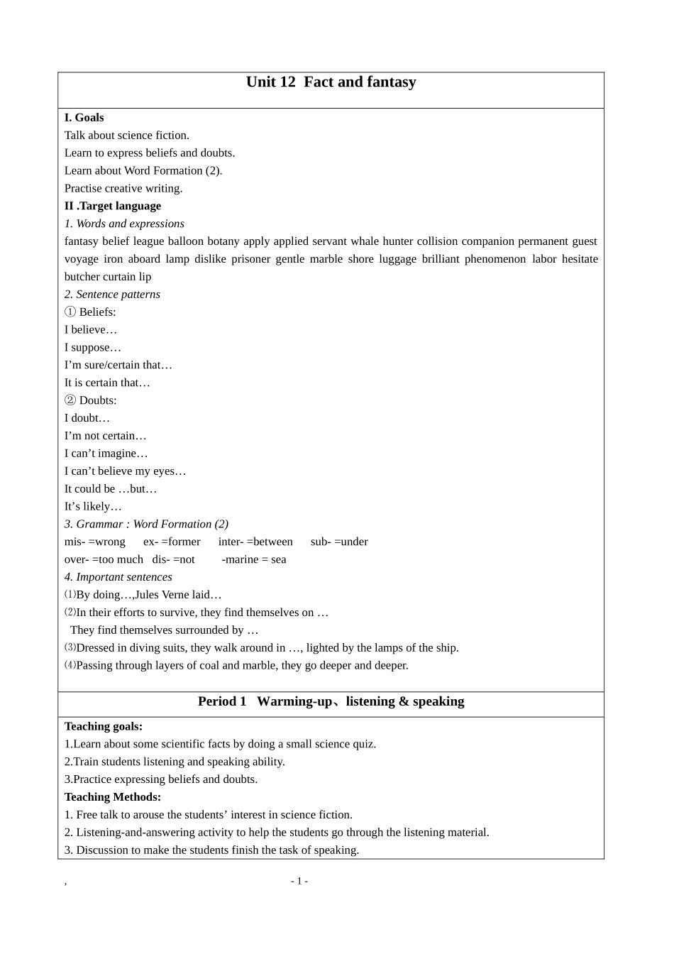 Unit 12  Fact and fantasy教案_第1页