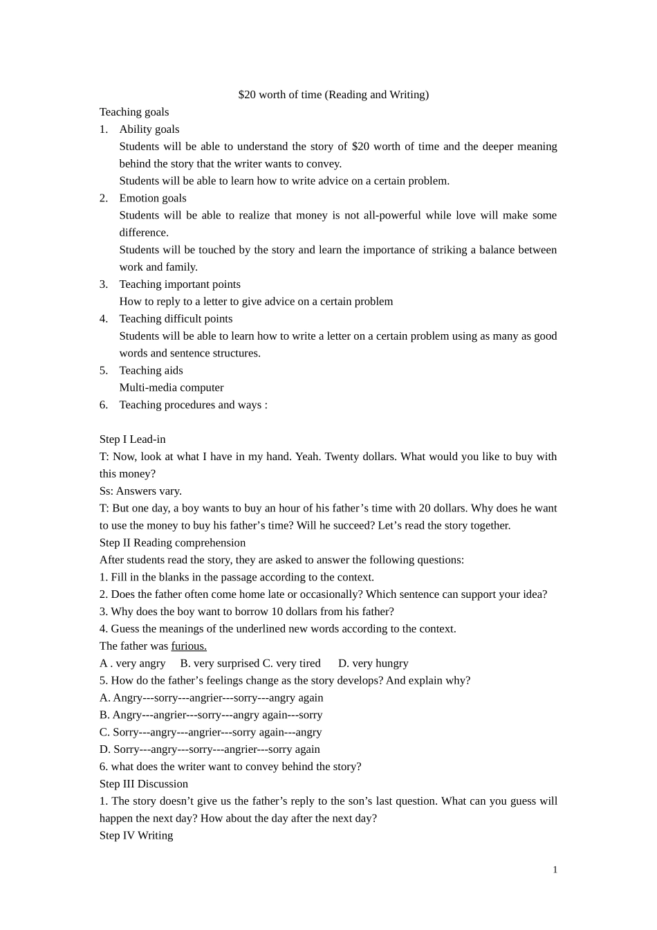 teaching plan 20 worth of time_第1页