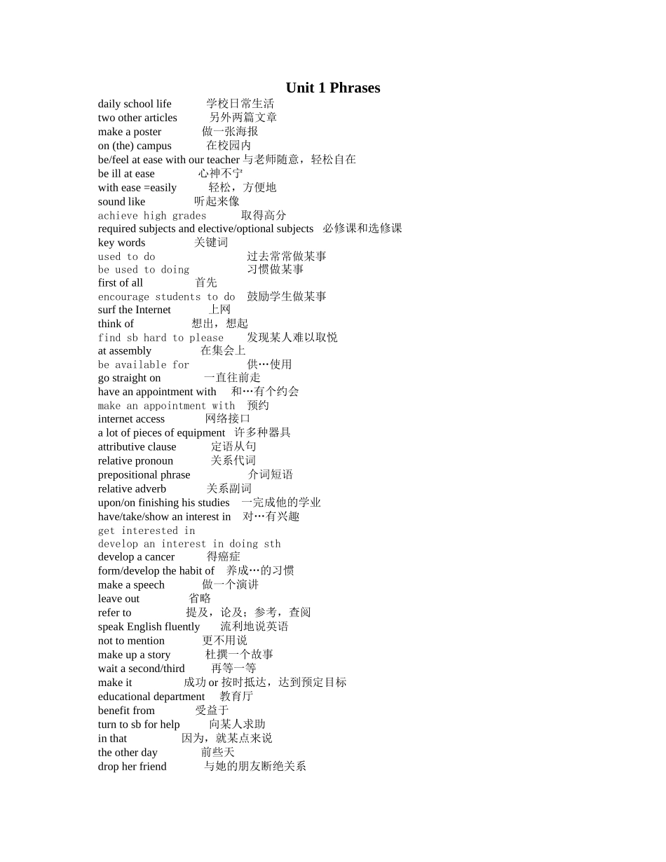 unit1 School life 短语汇总_第1页
