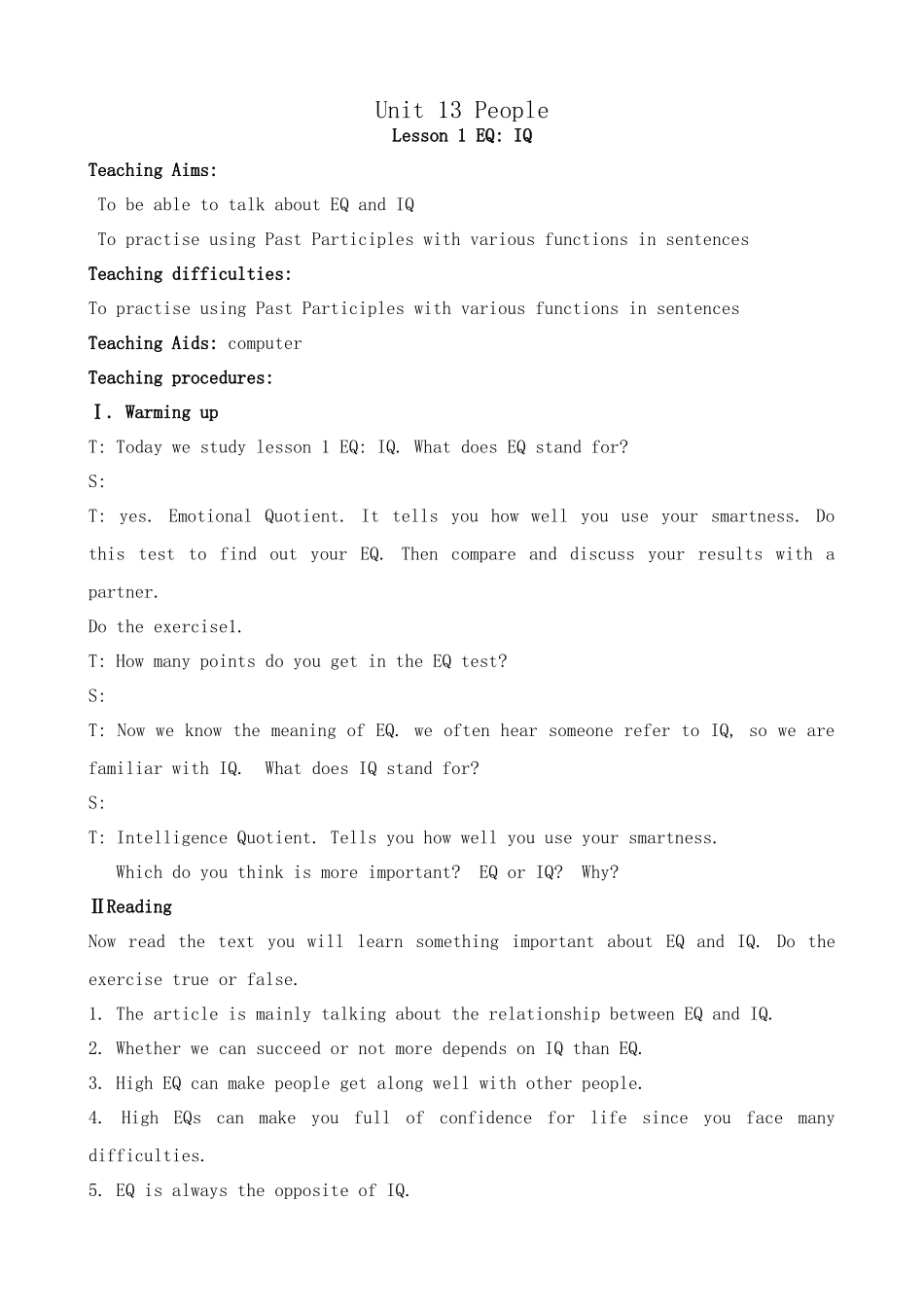 Unit13 People--Lesson 1 EQ IQ_第1页