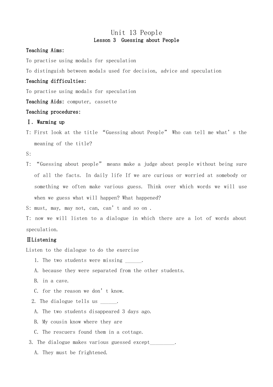 Unit13 People--Lesson 3 Guessing about People_第1页