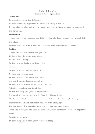 Unit13 People--Lesson 4 First Impressions