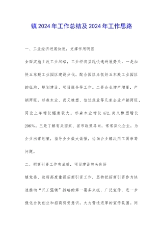 镇2024年工作总结及2024年工作思路-