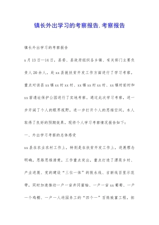 镇长外出学习的考察报告-考察报告-