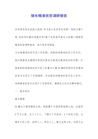 镇长精准扶贫调研报告-