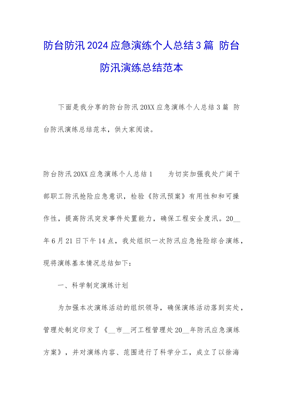 防台防汛2024应急演练个人总结3篇-防台防汛演练总结范本_第1页