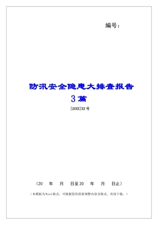 防汛安全隐患大排查报告3篇