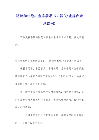防范和杜绝小金库承诺书3篇