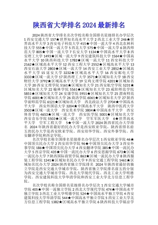 陕西省大学排名2024最新排名