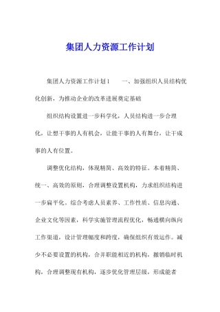 集团人力资源工作计划