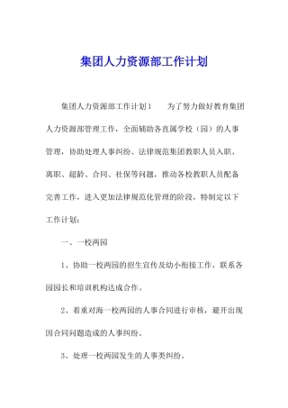 集团人力资源部工作计划