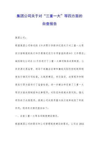集团公司关于对“三重一大”等四方面的自查报告-