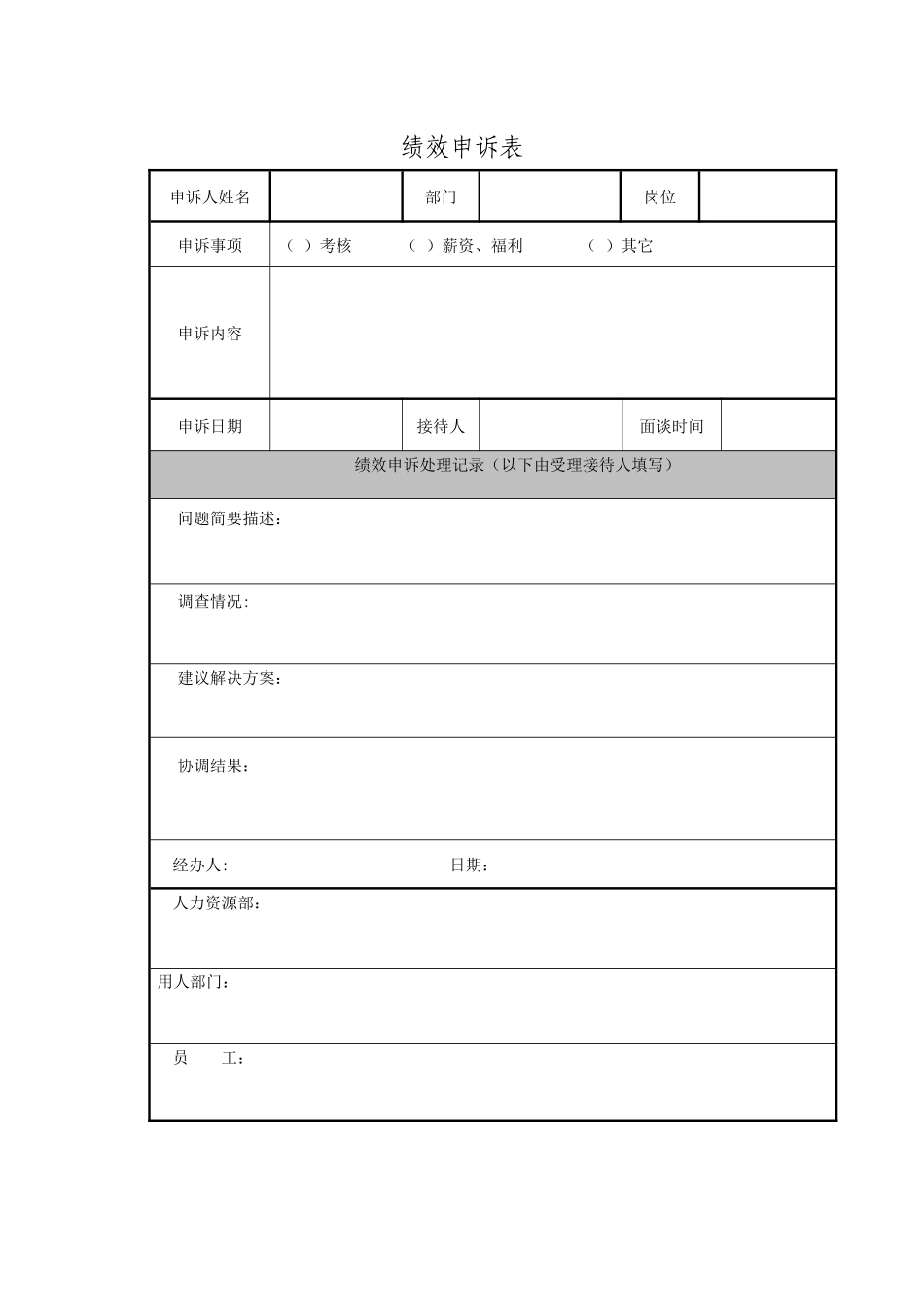 集团员工绩效申诉表_第1页
