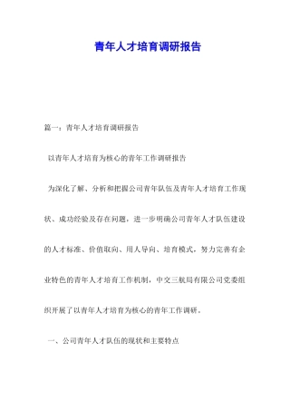 青年人才培养调研报告