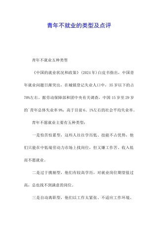 青年不就业的类型及点评
