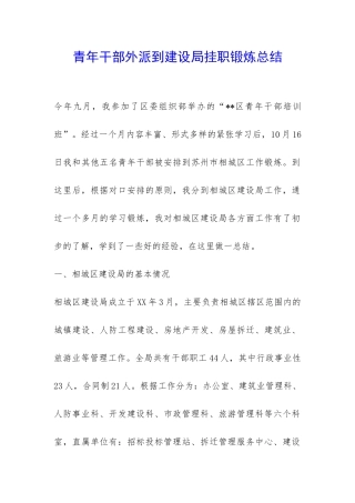 青年干部外派到建设局挂职锻炼总结-