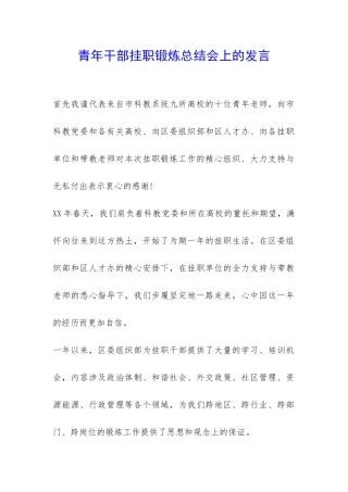 青年干部挂职锻炼总结会上的发言-