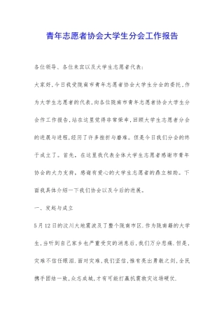 青年志愿者协会大学生分会工作报告-