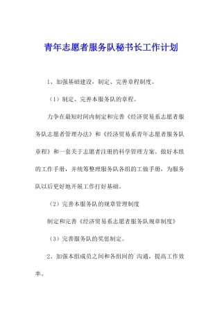 青年志愿者服务队秘书长工作计划