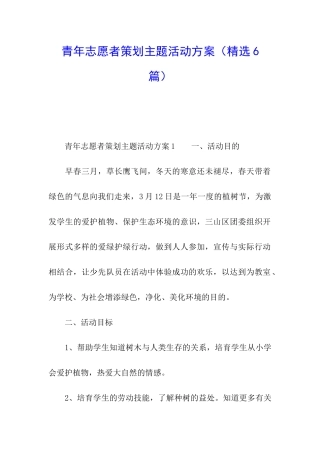 青年志愿者策划主题活动方案