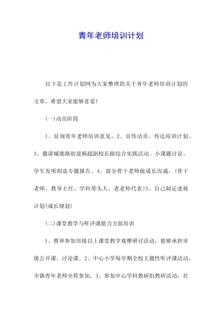 青年教师培训计划