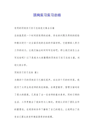 顶岗实习实习总结-