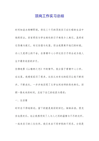 顶岗工作实习总结-