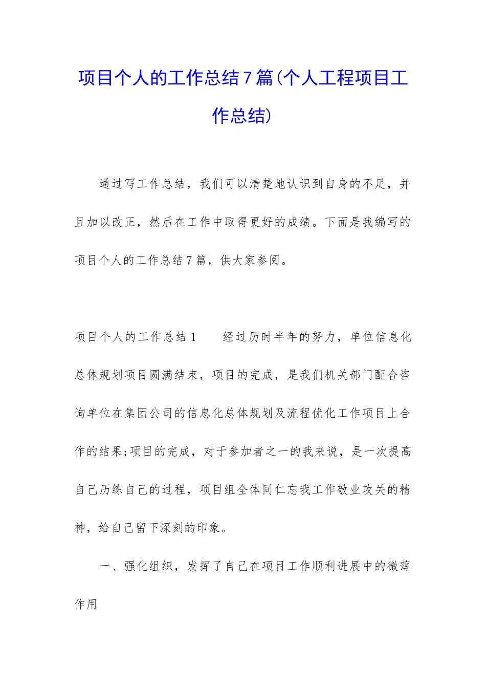 项目个人的工作总结7篇_第1页