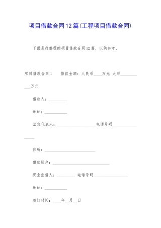 项目借款合同12篇