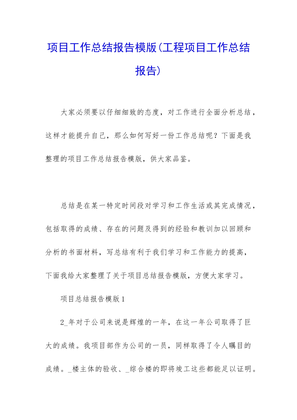 项目工作总结报告模版_第1页