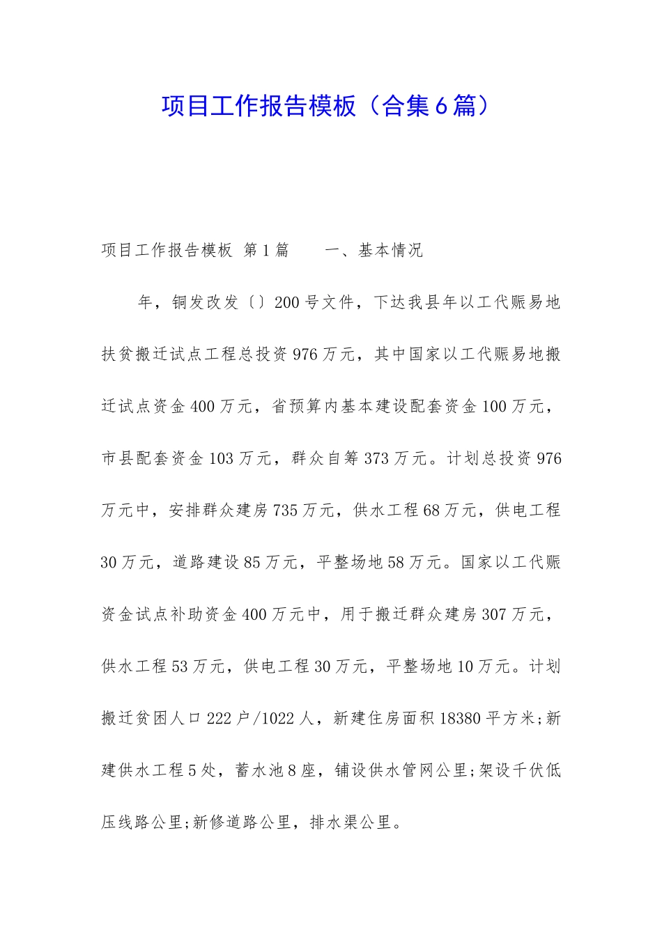 项目工作报告模板_第1页