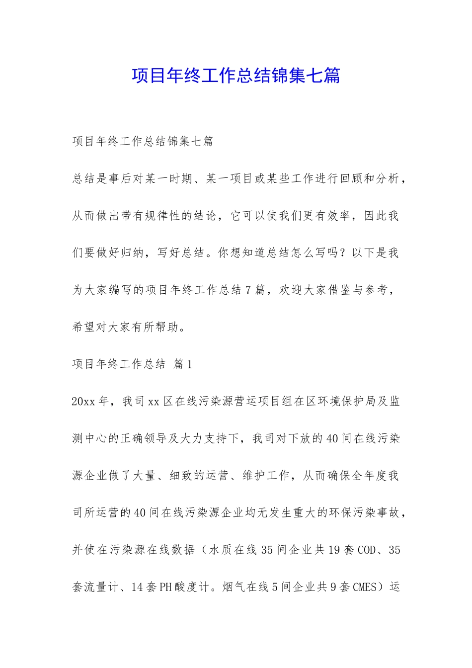 项目年终工作总结锦集七篇-_第1页