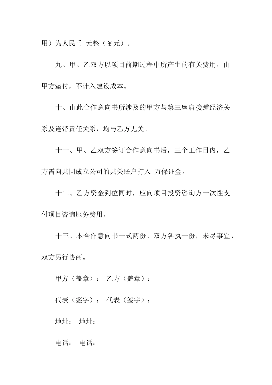 项目投资合作意向书范本_第3页