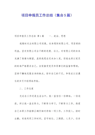 项目申报员工作总结