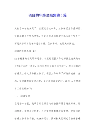 项目的年终总结集锦5篇-