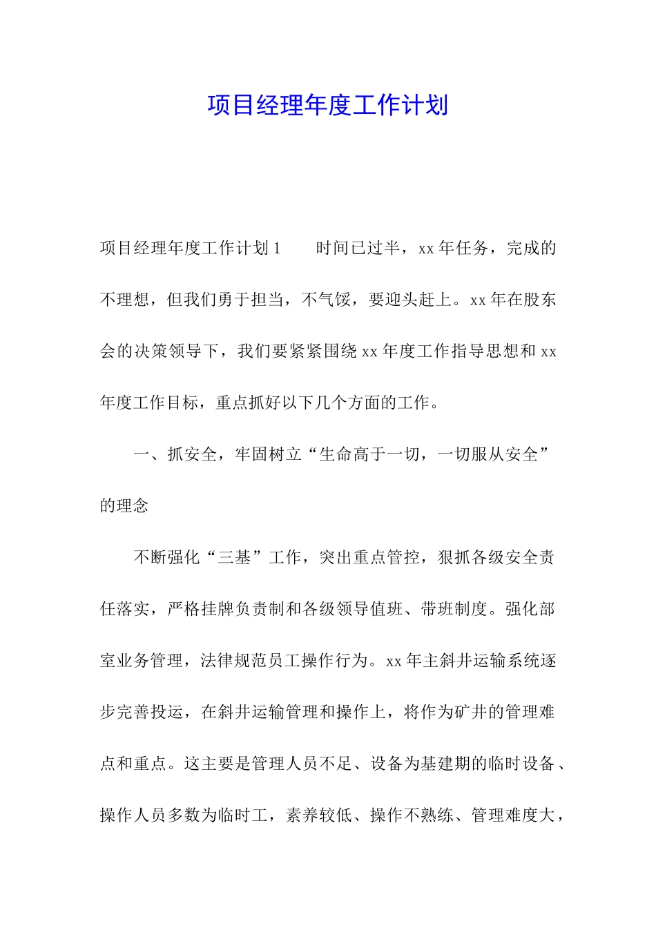 项目经理年度工作计划_第1页