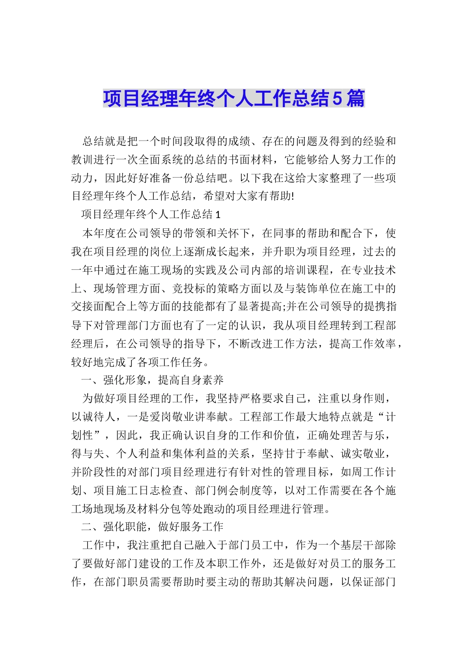 项目经理年终个人工作总结5篇_第1页