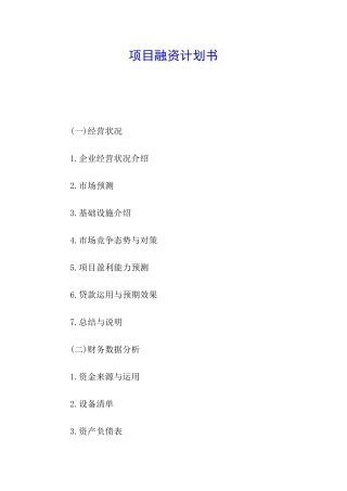 项目融资计划书