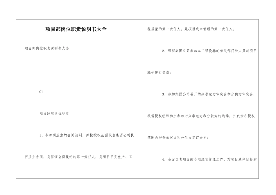 项目部岗位职责说明书大全_第1页