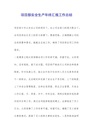 项目部安全生产年终汇报工作总结-