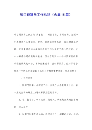 项目预算员工作总结