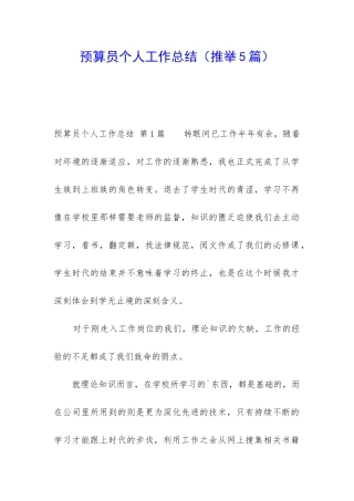 预算员个人工作总结