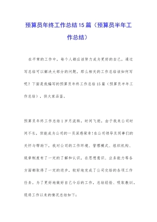 预算员年终工作总结15篇