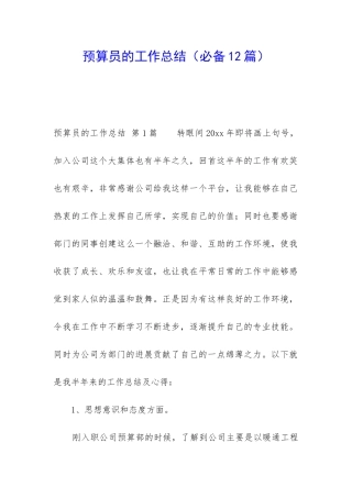 预算员的工作总结